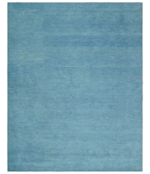 Custom Made Hand Tufted Solid Plane Light Blue Woolen wool Area Rug