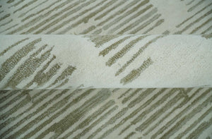 Custom Made Ivory and Olive Modern Stripes Design Hand Tufted wool Area Rug, Kids, Living Room and Bedroom Rug