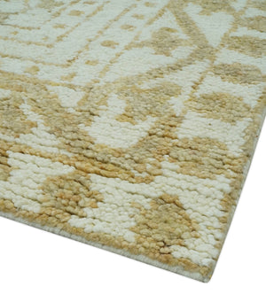 Custom Made Ivory and Olive Traditional Hand Knotted wool Area Rug