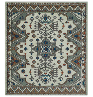 Custom Made Ivory, Gray and Camel Traditional Hand knotted Wool Area Rug