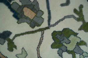 Custom Made Ivory, Gray and Green Hand knotted Traditional Oushak Wool Area Rug