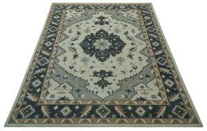 Custom Made Ivory, Gray, Camel and Charcoal Traditional Multi Size Wool Area Rug