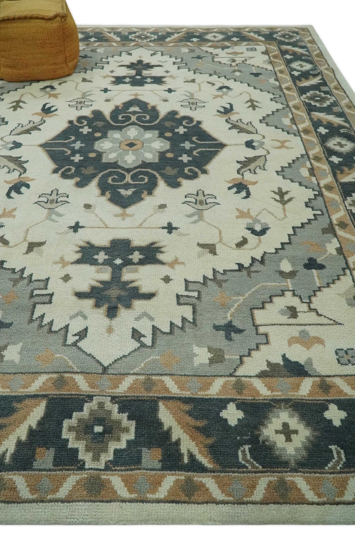 Custom Made Ivory, Gray, Camel and Charcoal Traditional Multi Size Wool Area Rug