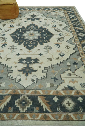 Custom Made Ivory, Gray, Camel and Charcoal Traditional Multi Size Wool Area Rug