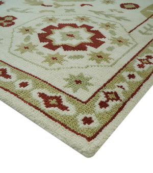 Custom Made Ivory, Olive and Maroon Traditional Medallion Mamluk Design wool Rug