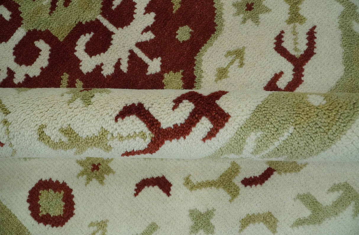 Custom Made Ivory, Olive and Maroon Traditional Medallion Mamluk Design wool Rug