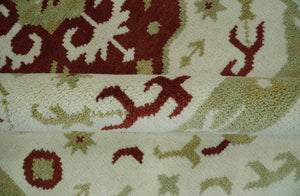 Custom Made Ivory, Olive and Maroon Traditional Medallion Mamluk Design wool Rug