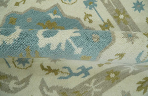 Custom Made Ivory, Olive and Teal Hand Knotted Traditional Medallion Mamluk Design wool Rug