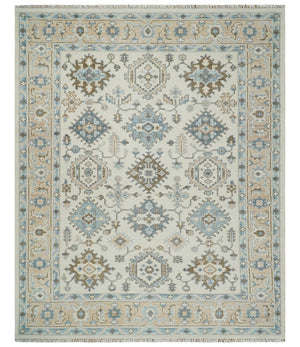 Custom Made Ivory, Peach and Gray Hand knotted Traditional Turkish Design Oushak wool Area Rug
