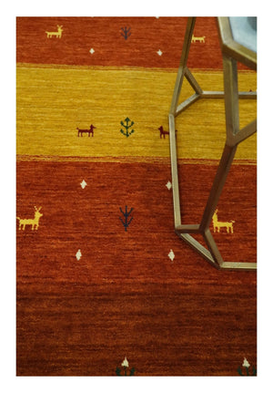 Custom Made Rust, Brown, Gold and Charcoal Geometrical Stripes Design wool area rug