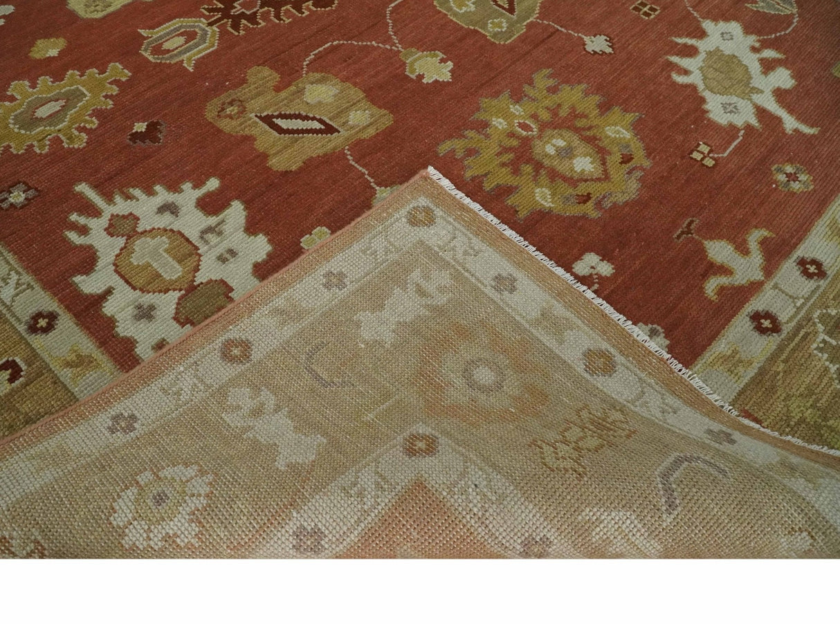 Custom Made Rust, Ivory and Beige Hand Knotted Traditional Oushak Multi Size Wool Area Rug