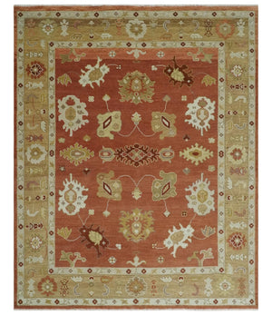 Custom Made Rust, Ivory and Beige Hand Knotted Traditional Oushak Multi Size Wool Area Rug