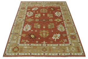 Custom Made Rust, Ivory and Beige Hand Knotted Traditional Oushak Multi Size Wool Area Rug