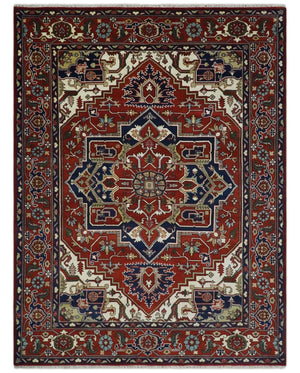 Custom Made Traditional Brown, Ivory and Blue Hand knotted Multi Size wool Area Rug