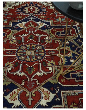 Custom Made Traditional Brown, Ivory and Blue Hand knotted Multi Size wool Area Rug