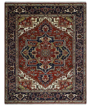 Custom Made Traditional Brown, Ivory and Blue Hand knotted Multi Size wool Area Rug