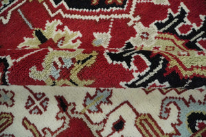 Custom Made Traditional Heriz Rust, Ivory, Black and Beige Hand knotted Medallion Wool Area Rug