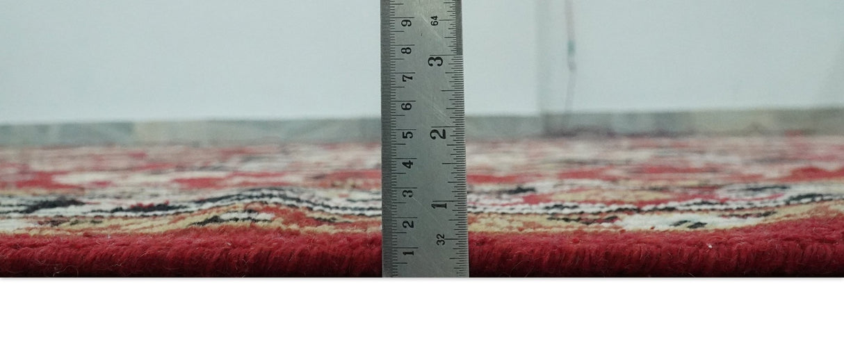 Custom Made Traditional Heriz Rust, Ivory, Black and Beige Hand knotted Medallion Wool Area Rug