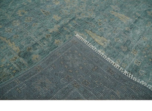 Custom Made Tree of Life Hand Knotted Teal and Beige Traditional Oushak Wool Area Rug