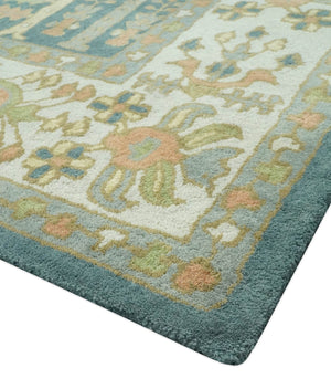 Custom Made Tree of life Traditional Teal, Silver, Green and Dark Peach wool Rug