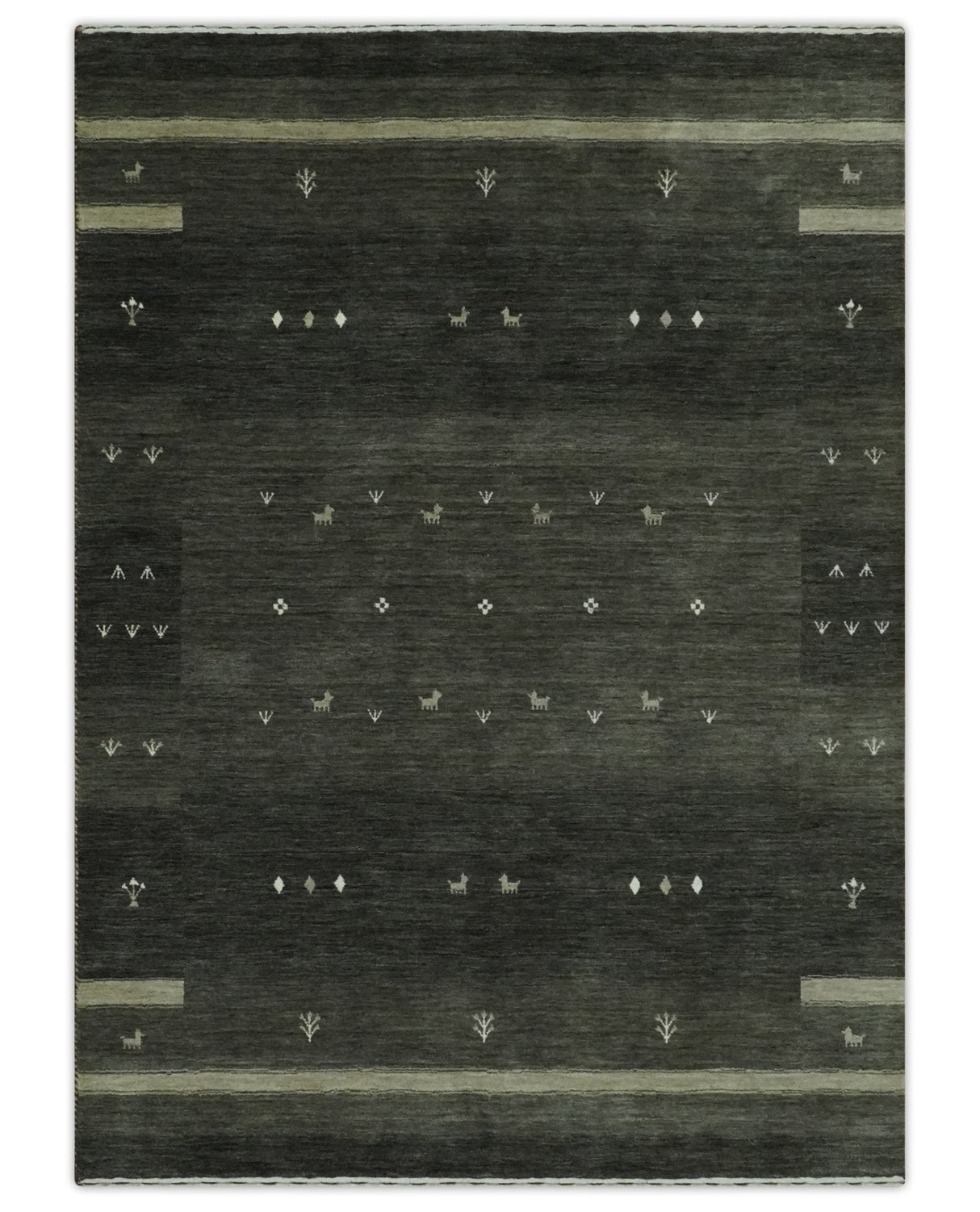 Custom Made Tribal Gabbeh Dark Green wool Area Rug