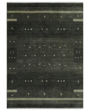 Custom Made Tribal Gabbeh Dark Green wool Area Rug