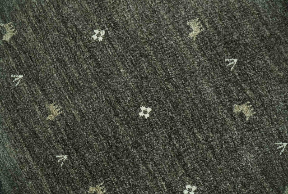 Custom Made Tribal Gabbeh Dark Green wool Area Rug