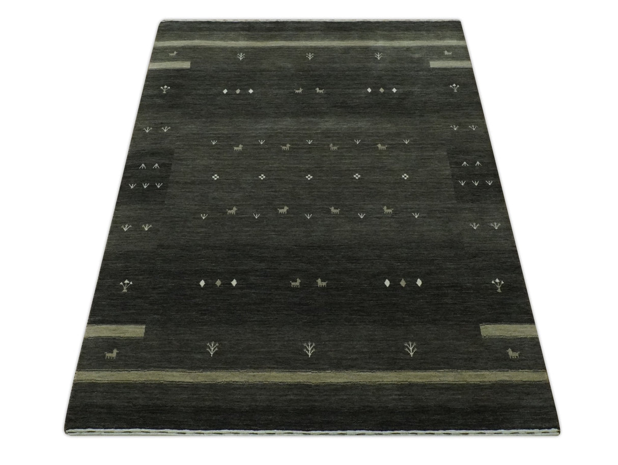 Custom Made Tribal Gabbeh Dark Green wool Area Rug