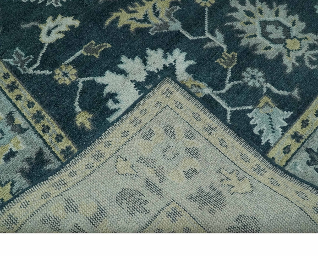 Dark Teal, Silver, Blue and Ivory Hand Knotted Traditional Oushak Multi Size Area Rug