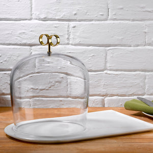 Cupola Cake Dome High with Brass Handle and Marble Base