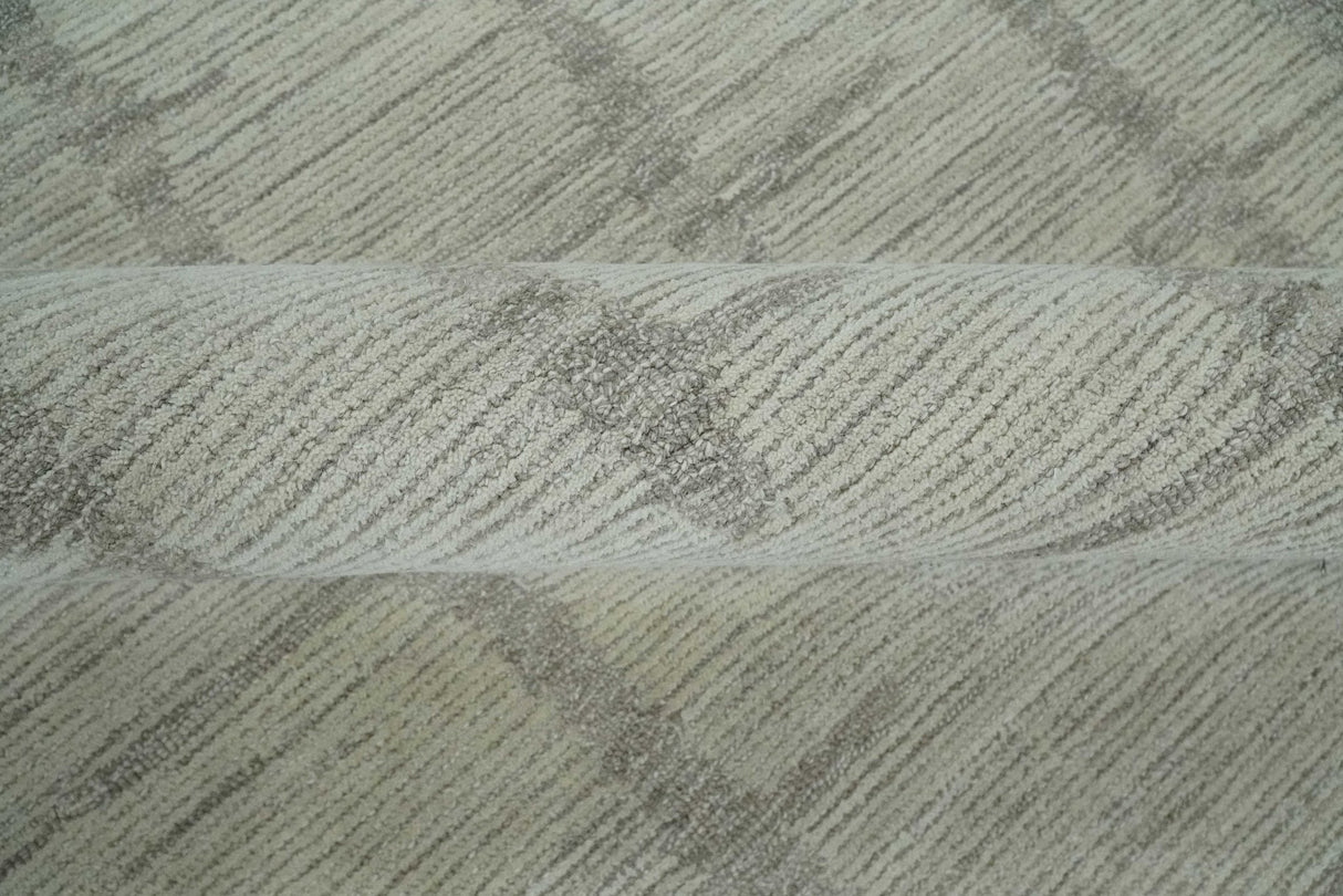 Earthy Modern Stripes Design Custom Made Ivory, Silver and Gray Hand Tufted Rug
