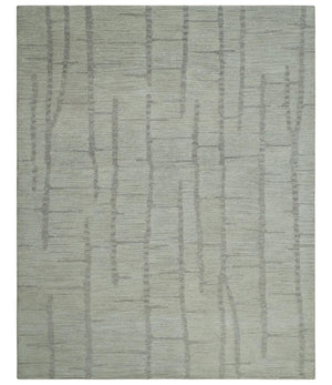 Earthy Modern Stripes Design Custom Made Ivory, Silver and Gray Hand Tufted Rug