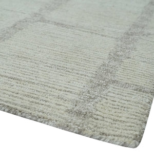 Earthy Modern Stripes Design Custom Made Ivory, Silver and Gray Hand Tufted Rug