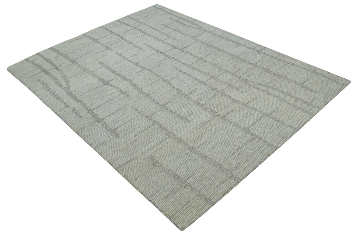 Earthy Modern Stripes Design Custom Made Ivory, Silver and Gray Hand Tufted Rug