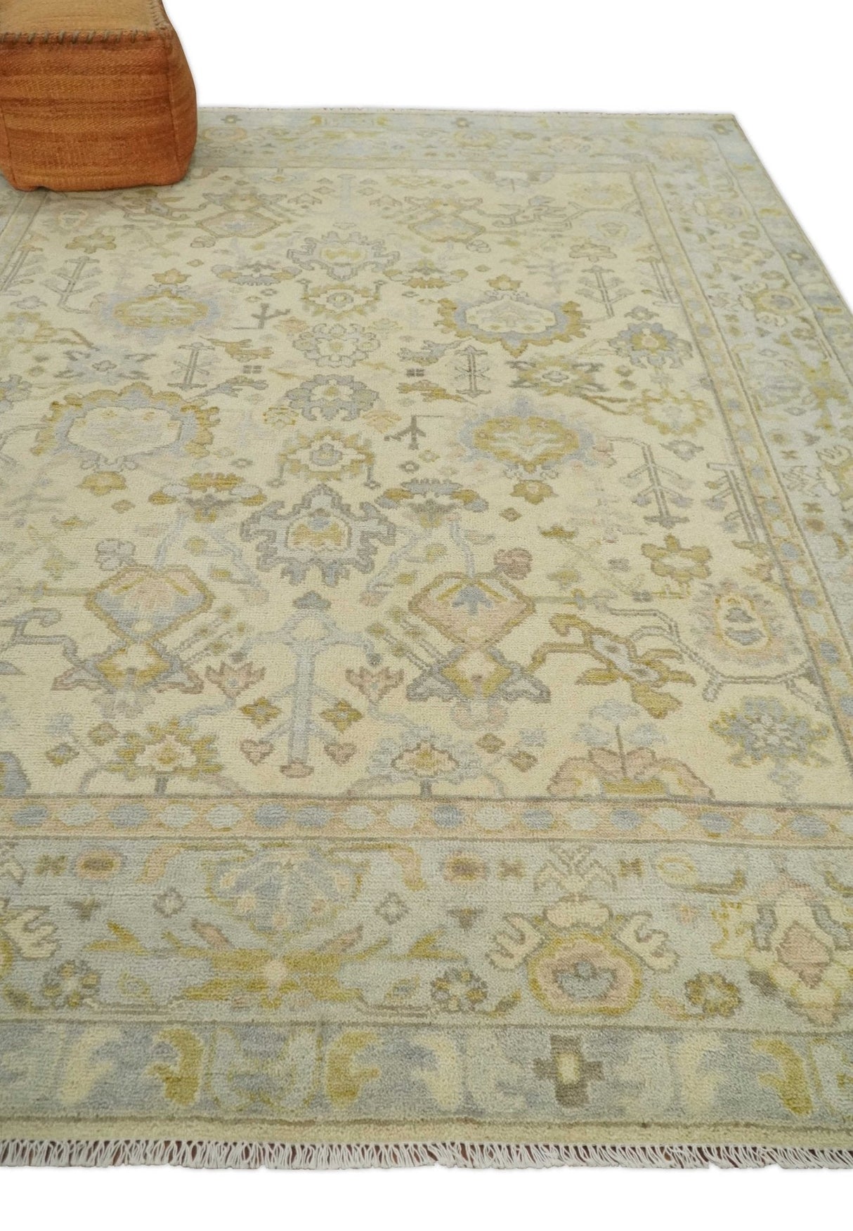 Earthy Neutral Traditional Beige and Silver Antique Style Hand knotted Wool Area Rug, Kids, Living Room and Bedroom Rug