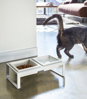 Pet Food Bowl - Tall - Steel + Ceramic