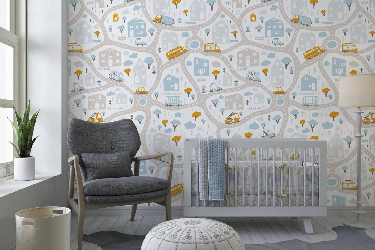 Cars and Trucks Playroom Wallpaper