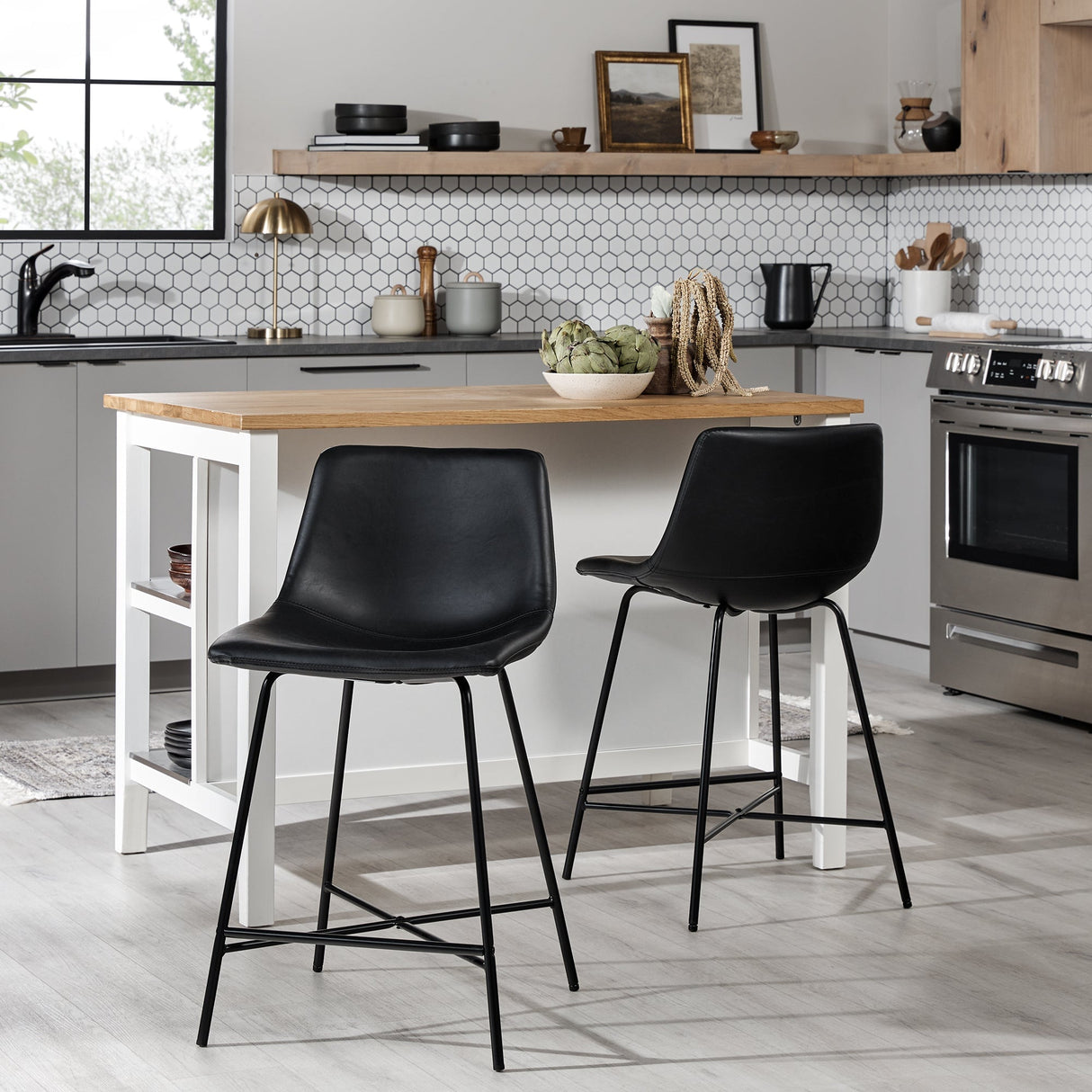 Xuma Urban Industrial Faux Leather Seating Collection (Dining Chair or Counter Stool), Set of 2