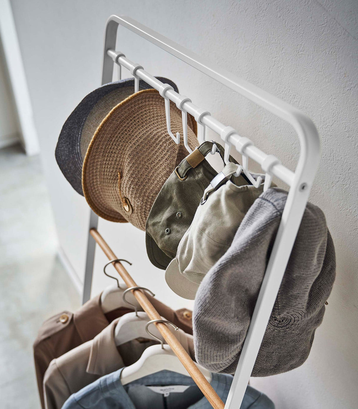 Coat Rack with Hat Storage (66" H)  - Steel + Wood