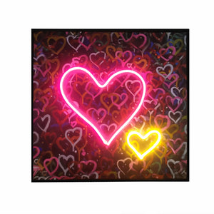 Banksy Hearts Street Art | LED Canvas | Pink Neon Heart Wall Décor
