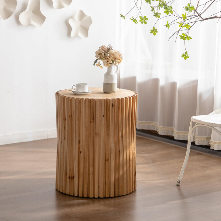 Retro Fashion Style Cylindrical MDF Coffee Table with Vertical Texture Relief Design, Suitable for Living Room, Office and Dining Room