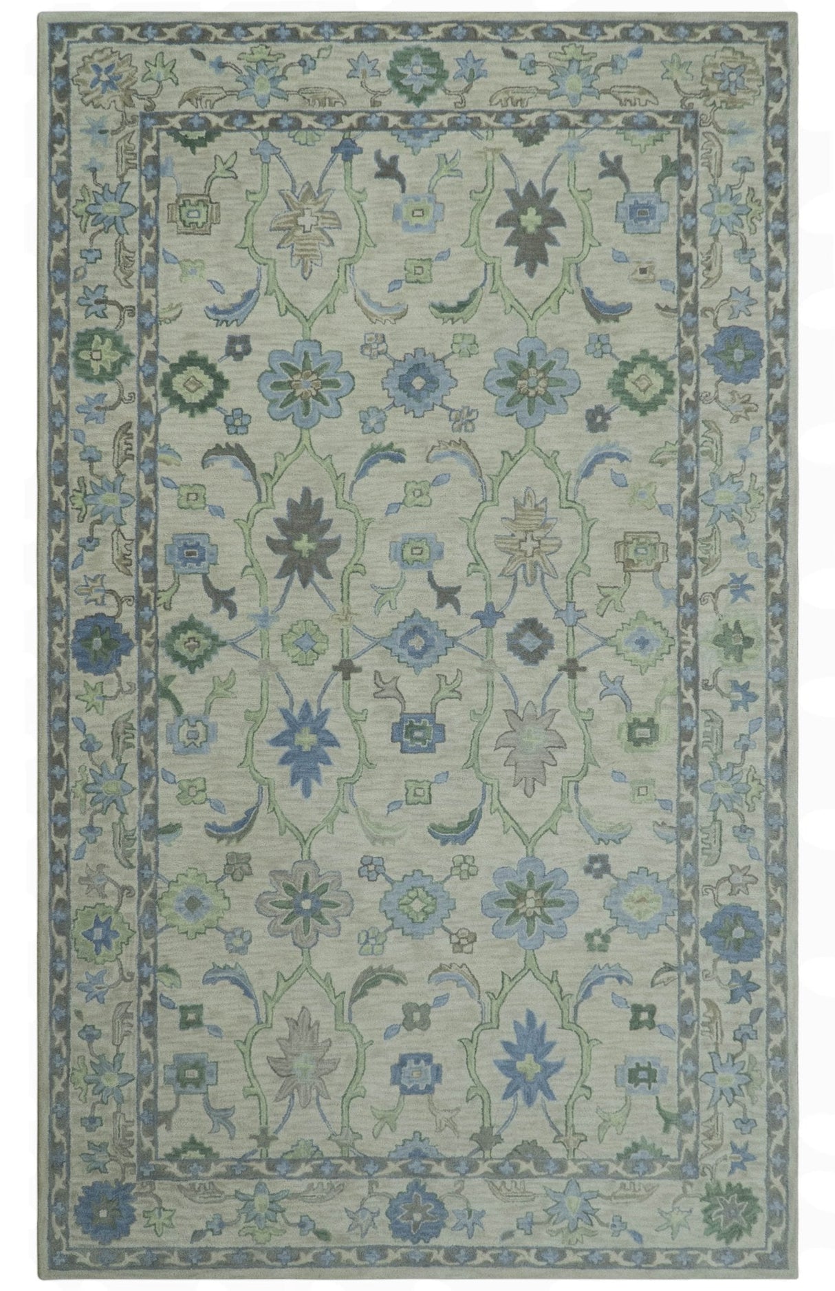 Floral Beige, Gray, Blue and Green Oriental Oushak Hand Tufted Custom Made wool Area rug
