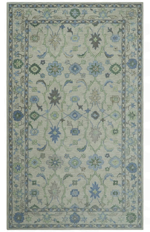 Floral Beige, Gray, Blue and Green Oriental Oushak Hand Tufted Custom Made wool Area rug