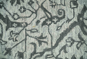 Floral Ivory and Charcoal Wool Hand Woven Layering Multi Size Area Rug