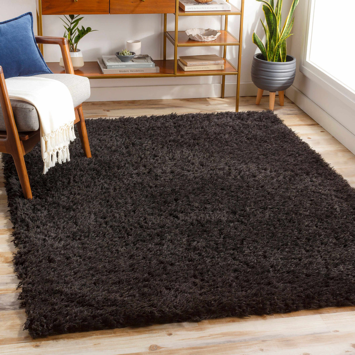 Siari Black Shag Area Rug - Clearance