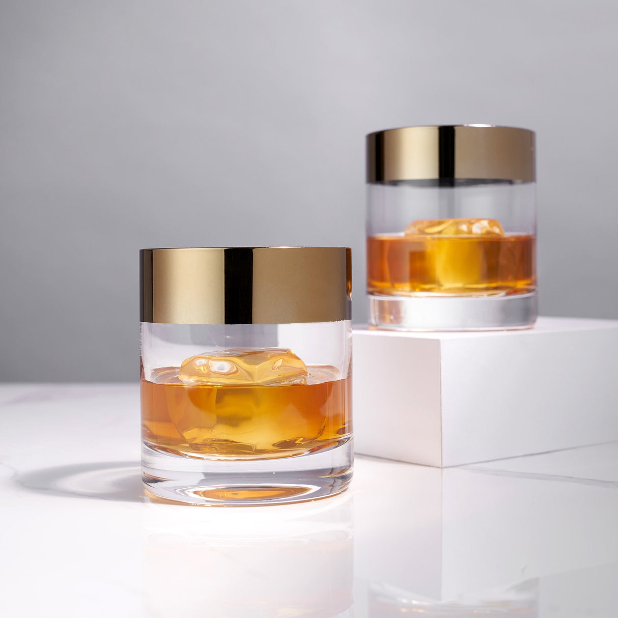 Irving Bronze-Rimmed Crystal Tumblers Set of 2