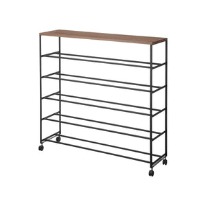 Rolling Five-Tier Shoe Rack (34.25" H)  - Steel + Wood