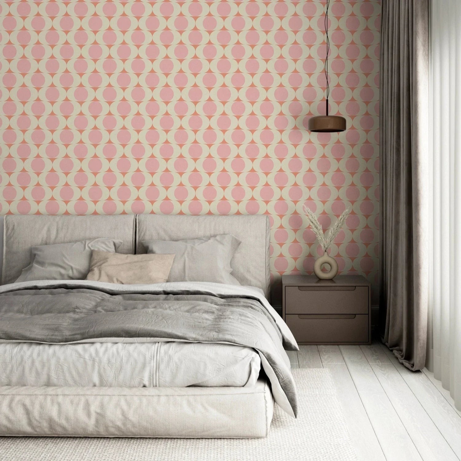 Mid Century Modern Wallpaper - Retro Pink and Peach Circles