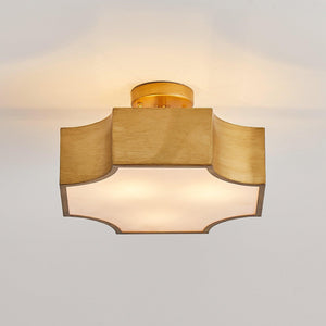 3-Light Vintage Golden LED Semi Flush Mount Light for Entrance, Closet, Kitchen