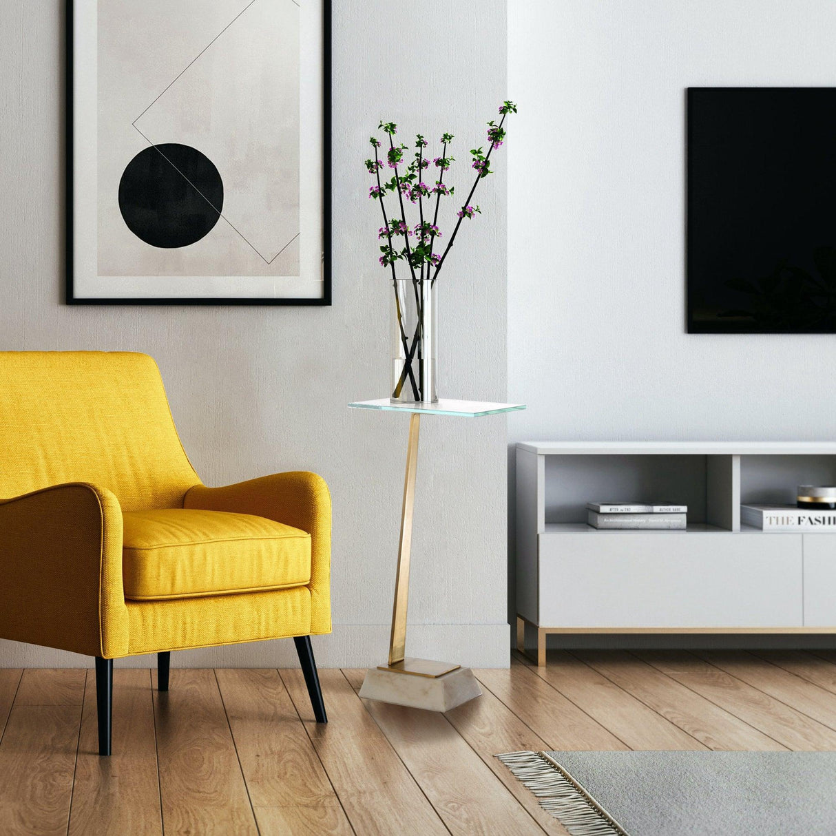 Golden Square Side Table with Marble Base